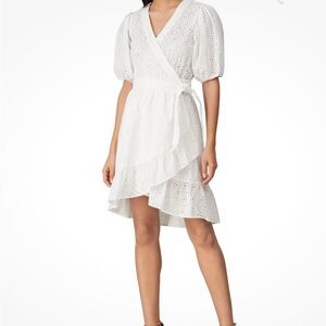 Scotch & Soda White Eyelet Wrap Dress with Ruffled High-Low Hem sz M